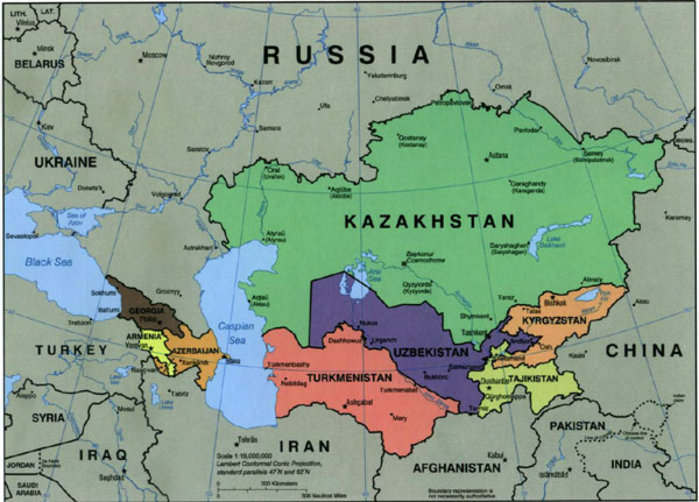 labeled map of asia countries. Central Asia