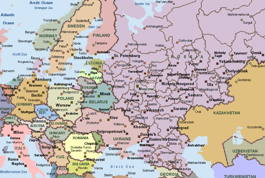 Map Of Eurasia With Countries. Russia-Europe map